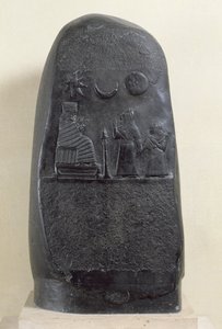 Kudurru of King Melishikhu II depicting the king presenting his daughter to a goddess, from Babylon by Mesopotamian